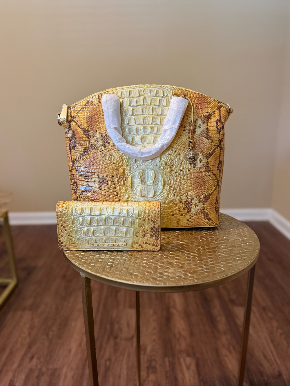 Brahmin Large Duxbury Satchel  Yellow Croc-Embossed with Matching Wallet
